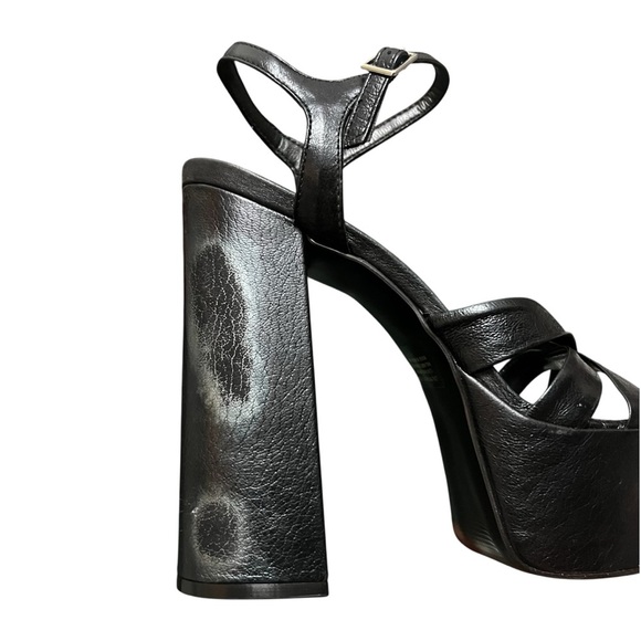 Steve Madden 9.5 Black Leather Y2K Grunge Chunky Platform Block Heel Sandals - Picture 13 of 13